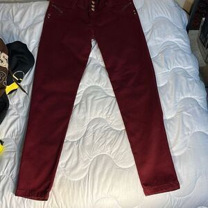 I Love N2 Elastic Tapered Jeans Red with Heart Back Pockets Waist: 29 inches
